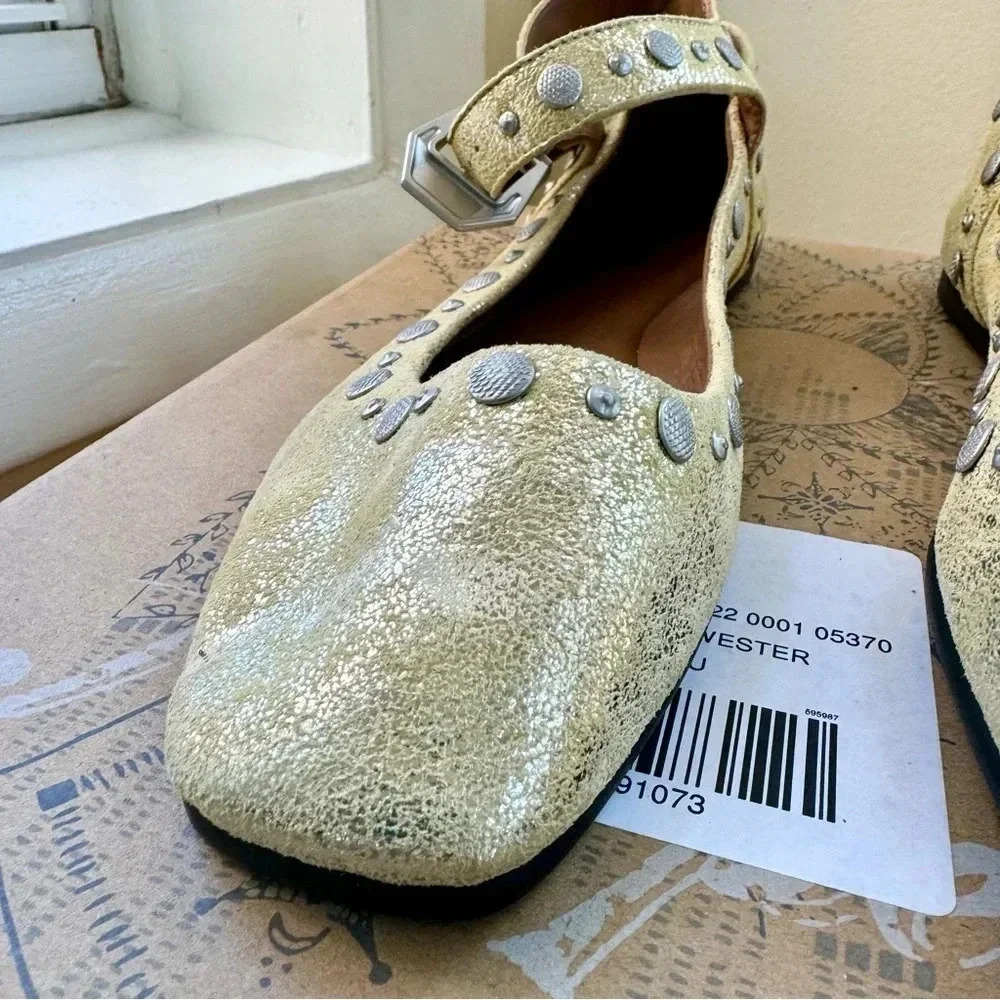 New Free People Mystic Mary Jane Flats Studded Yellow 7 - Picture 9 of 15